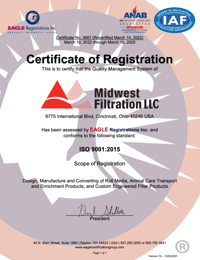 Midwest Filtration Filter media inventory and manufacturing.